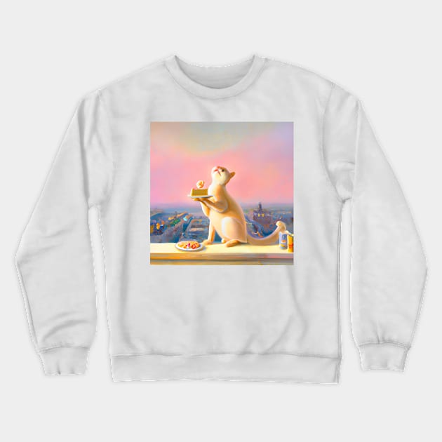 Cat Eating Cake Crewneck Sweatshirt by druidwolfart